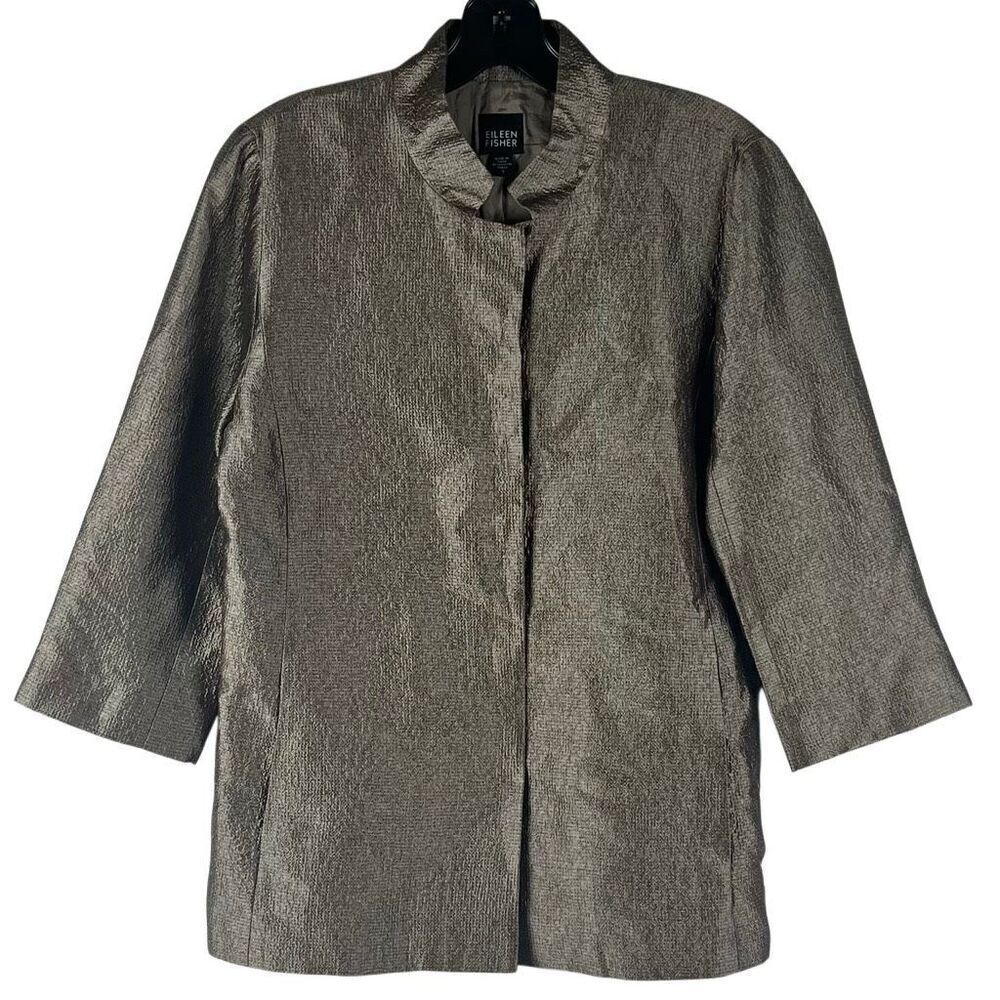 Eileen Fisher Silk Textured 3/4 Sleeve Blazer Small